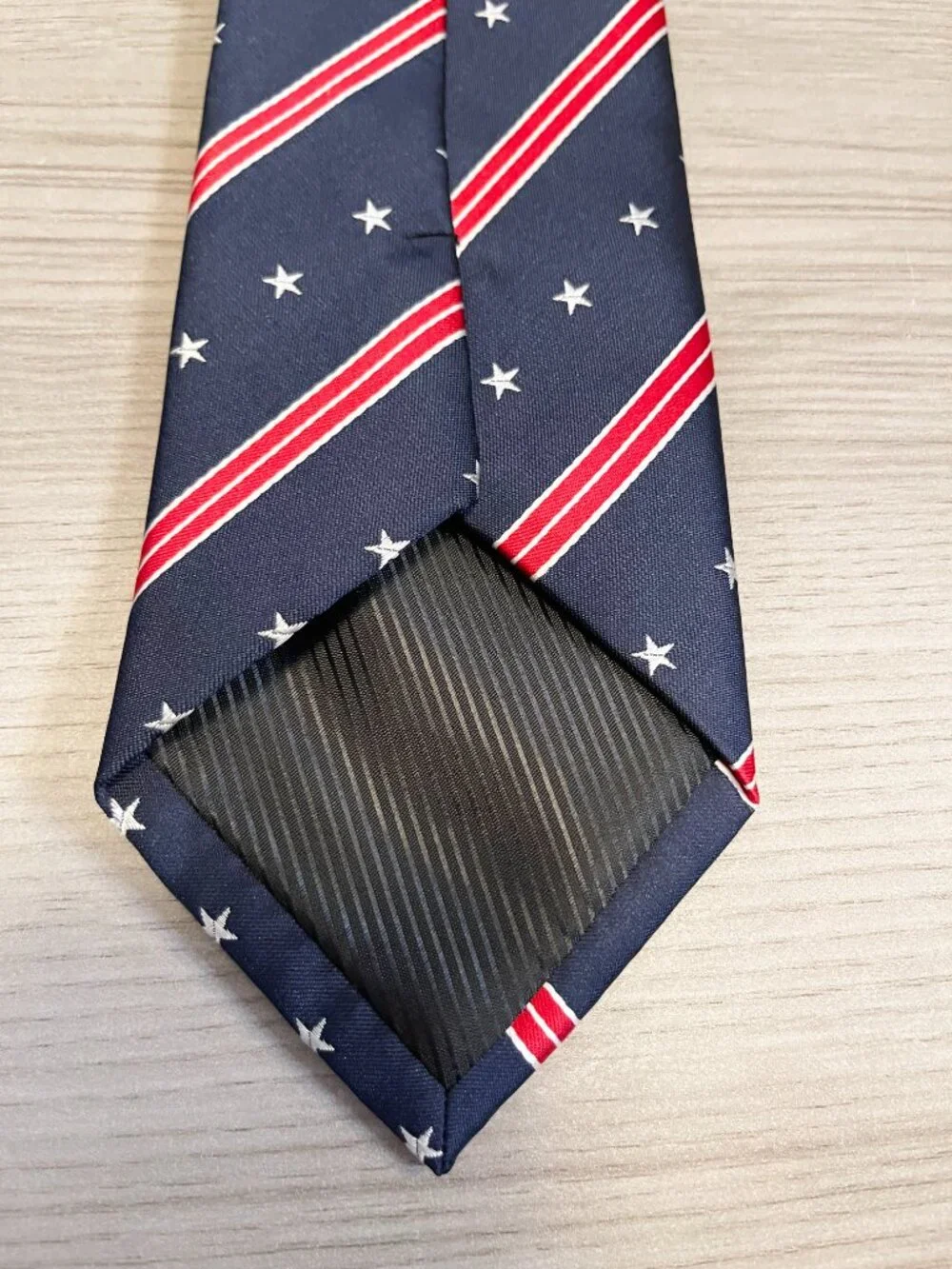 Mondieu Men's 100% Silk Tie Navy Red White Stars Stripes Patriotic Necktie